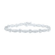 Sterling Silver Real Diamond 5mm Round & Oval Link Tennis Bracelet 1/10 CT | 7"