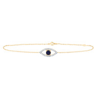 10K Yellow Gold Blue Sapphire Diamond 7.5mm Evil Eye Tennis Bracelet 1/2 CT | 7"