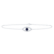 10K White Gold Blue Sapphire Diamond 7.5mm Evil Eye Tennis Bracelet 1/2 CT | 7"