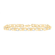 925 Gold Plated Diamond 5mm Heart Infinity & X Ribbon Link Bracelet 1/4 CT | 7"