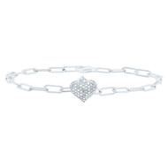 925 Sterling Silver Diamond Women's Rectangle & Puff Heart Bracelet 1/5 CT | 7"
