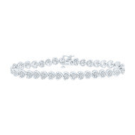 925 Sterling Silver Diamond Women's D/C Heart Link Tennis Bracelet 1/8 CT | 7"