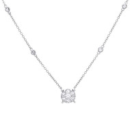 14K White Gold Round Diamond Circle Statement Cluster Neckalce 18" Chain 5/8 CT.