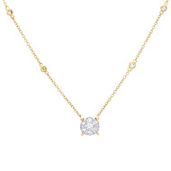 14K Yellow Gold Round Diamond Circle Statement Cluster Neckalce 18" Chain 5/8 CT