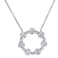 10K White Gold Diamond Round Frame Cluster Necklace 18" Rolo Cable Chain 1 CT.
