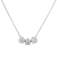 10K White Gold Diamond 3 Stone Cluster Necklace 18" Rolo Cable Chain 1/2 CT.