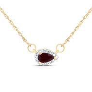 14K Yellow Gold Genuine Ruby & Diamond Women's Teardrop Halo 18" Necklace 1/3 CT