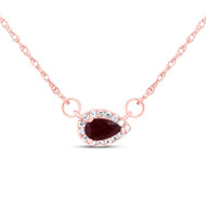 14K Rose Gold Genuine Ruby & Diamond Women's Teardrop Halo 18" Necklace 1/3 CT