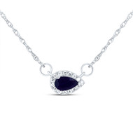 14K White Gold Real Sapphire & Diamond Women's Teardrop Halo 18" Necklace 1/3 CT