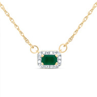 14K Yellow Gold Emerald & Diamond Women's Rectangle Halo 18" Necklace 0.45 CT