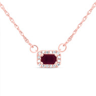 14K Rose Gold Real Ruby & Diamond Women's Rectangle Halo 18" Necklace 0.45 CT