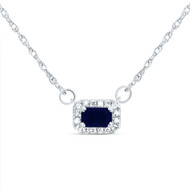 14K White Gold Real Sappire & Diamond Womens Rectangle Halo 18" Necklace 0.45 CT