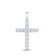 925 Sterling Silver Genuine Diamond Unisex Classic 1 Row Cross Pendant 1/5 CT