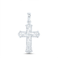 925 Sterling Silver Genuine Diamond Geometric Open Pointed Cross Pendant 1/4 CT