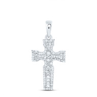 925 Sterling Silver Genuine Diamond Women's Fancy Latin Cross Pendant 1/4 CT