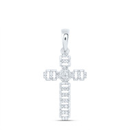 925 Sterling Silver Genuine Diamond Unisex Rectangle Link Cross Pendant 1/5 CT