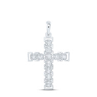 925 Silver Gold Plated Genuine Baguette Diamond Rectangle Cross Pendant 1/3 CT