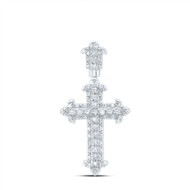 925 Sterling Silver Genuine Diamond Unisex Gothic Budded Cross Pendant 1/4 CT