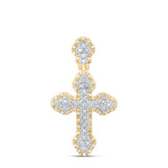 925 Silver Gold Plated Genuine Diamond Unisex Tiered Budded Cross Pendant 1/4 CT