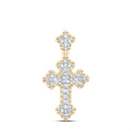 925 Silver Gold Plated Genuine Diamond Unisex Tiered Budded Cross Pendant 1/3 CT