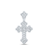 925 Sterling Silver Genuine Diamond Unisex Tiered Budded Cross Pendant 1/3 CT