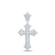 925 Sterling Silver Genuine Diamond Unisex Halo Pointed Cross Pendant 1/4 CT