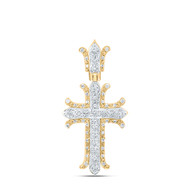 925 Silver Gold Plated Real Diamond Unisex Layered Gothic Cross Pendant 1/5 CT