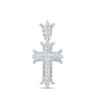 925 Sterling Silver Genuine Diamond Unisex Layered Gothic Cross Pendant 1/5 CT