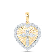 925 Silver Gold Plated Diamond Cross w/ Wings in Starburst Heart Pendant 1/6 CT