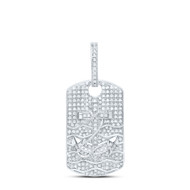 925 Sterling Silver Genuine Diamond Unisex Cross & Anchor Dog Tag Pendant 3/4 CT