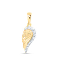 10K Yellow Gold Real Diamond Women's Texture Single Angel's Wing Pendant 1/20 CT