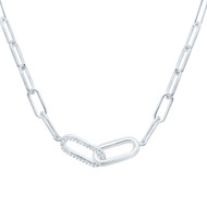 925 Sterling Silver Diamond Women's Interlocked Rectangle 18" Necklace 1/12 CT
