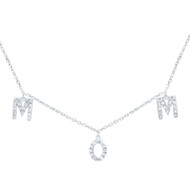 925 Sterling Silver Real Diamond Women's Station Charm MOM 18" Necklace 1/10 CT