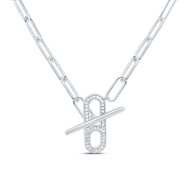 925 Sterling Silver Diamond Women's T Bar Paper Clip Toggle 18" Necklace 1/6 CT