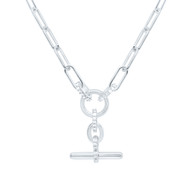 925 Sterling Silver Diamond Women's Interlinked T Bar Charm 18" Necklace 1/6 CT