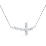 10K White Gold Genuine Diamond Women's Sideways Double Cross 18" Necklace 1/5 CT