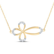 10K Yellow Gold Genuine Diamond Women's Sideways Ankh Cross 18" Necklace 1/5 CT