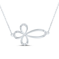 10K White Gold Genuine Diamond Women's Sideways Ankh Cross 18" Necklace 1/5 CT