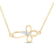 10K Yellow Gold Genuine Diamond Women's Sideways Ankh Cross 18" Necklace 0.03 CT