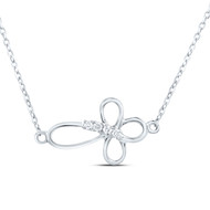 10K White Gold Genuine Diamond Women's Sideways Ankh Cross 18" Necklace 0.03 CT