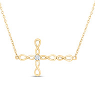 10K Yellow Gold Diamond Women's Sideways Infinity Cross 18" Necklace 1/20 CT