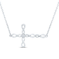 10K White Gold Real Diamond Women's Sideways Infinity Cross 18" Necklace 1/20 CT