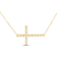 10K Yellow Gold Bezel Diamond Women's Sideways Circle Cross 18" Necklace 1/6 CT