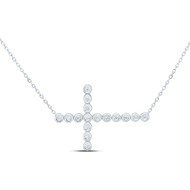 10K White Gold Bezel Diamond Women's Sideways Circle Cross 18" Necklace 1/6 CT
