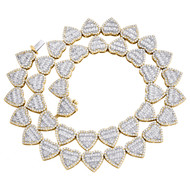 10K Yellow Gold Baguette Diamond 11.5mm Tennis Heart Statement 18" Chain 15 CT