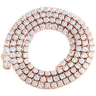 .925 Silver Rose Gold Plated VVS Moissanite 4 Prong 3mm 1 Row 20" Chain 15.15 CT