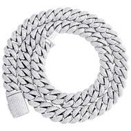 Sterling Silver Moissanite Custom Box Clasp 12mm Miami Cuban 22" Chain 19.65 CT