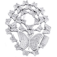 Sterling Silver Baguette Moissanite Women's 3D Butterfly Link 18" Chain 20.88 CT