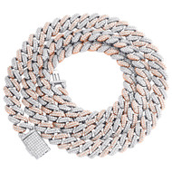 925 Rose Gold Plated Two Tone Moissanite 8mm 2 Row Miami Cuban 22" Chain 12.5 CT