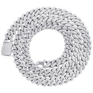 Sterling Silver Moissanite Box Clasp 8mm 2 Row Miami Cuban 20" Chain 11.38 CT